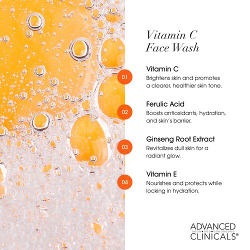 Advanced Clinicals Exfoliating Glycolic Acid & Salicylic Acid Face Wash + Hydrating Vitamin C Facial Cleanser 2pc AM/PM Skin Care Set For Women & Men To Gently Exfoliate & Cleanse Dirt & Oil, 2PC