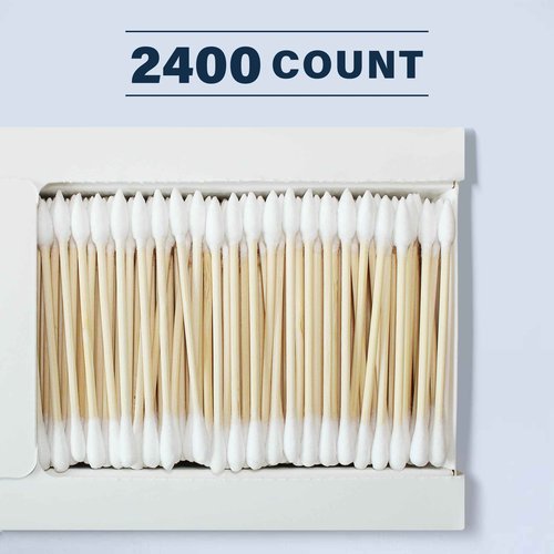 WOWOTEX Bamboo Cotton Swabs 2400 Count/4 Box, One Pointed Tip and One Rounded Tip, Biodegradable Cotton Buds with Organic Bamboo Sticks, for Ear Wax Removal, Draw the Eyeliner, Nail Polish Touch-ups