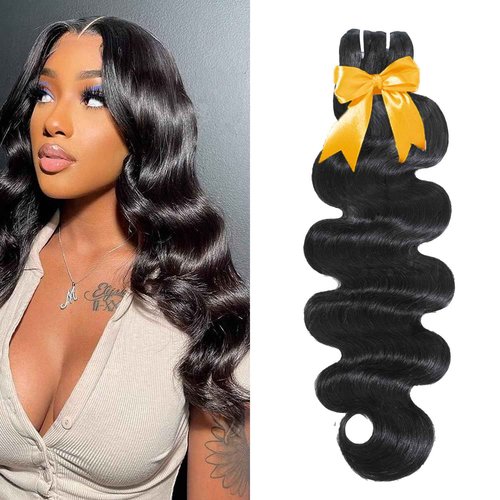 Human Hair Bundles Body Wave Bundle Human Hair 100% Unprocessed Brazilian Virgin 12A Quick Weave Wavy Bundles Real Raw 1 Bundle Human Hair Extensions Natural Black 20 Inch