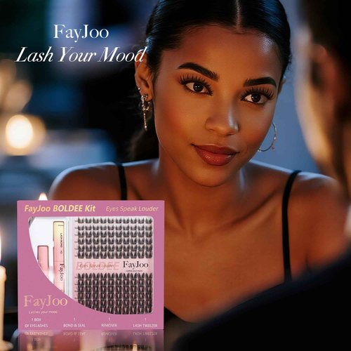 Dramatic Volume Lash Clusters Kit, 0.05mm Thin Band 8-18mm C Curl, DIY Lash Extension with Bond/Seal/Remover/Tweezer, Waterproof Reusable, FayJoo BOLDEE 11 Kit