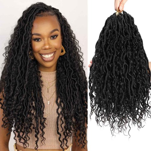 BAOTA Goddess Locs Crochet Hair 18 Inch 7 Packs New Goddess Faux Locs Crochet Hair for Black Women River Locs with Curly Ends (18Inch (Pack of 7), 1B#)