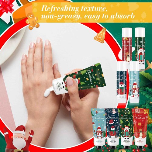 Heigble 12 Set Christmas Hand Cream Gift Set, Including Moisturizing Hand Lotion, Xmas Lip Balm, Gauze Bags, Thank You Cards Natural Fragrant Bulk Christmas Gifts for Coworkers Employees Stuffers