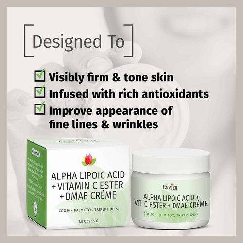 Reviva Labs DMAE Cream with Alpha Lipoic Acid, Vitamin C Ester - DMAE Lift and Firm Cream for Neck and Face - Skin Firming and Moisturizing Cream