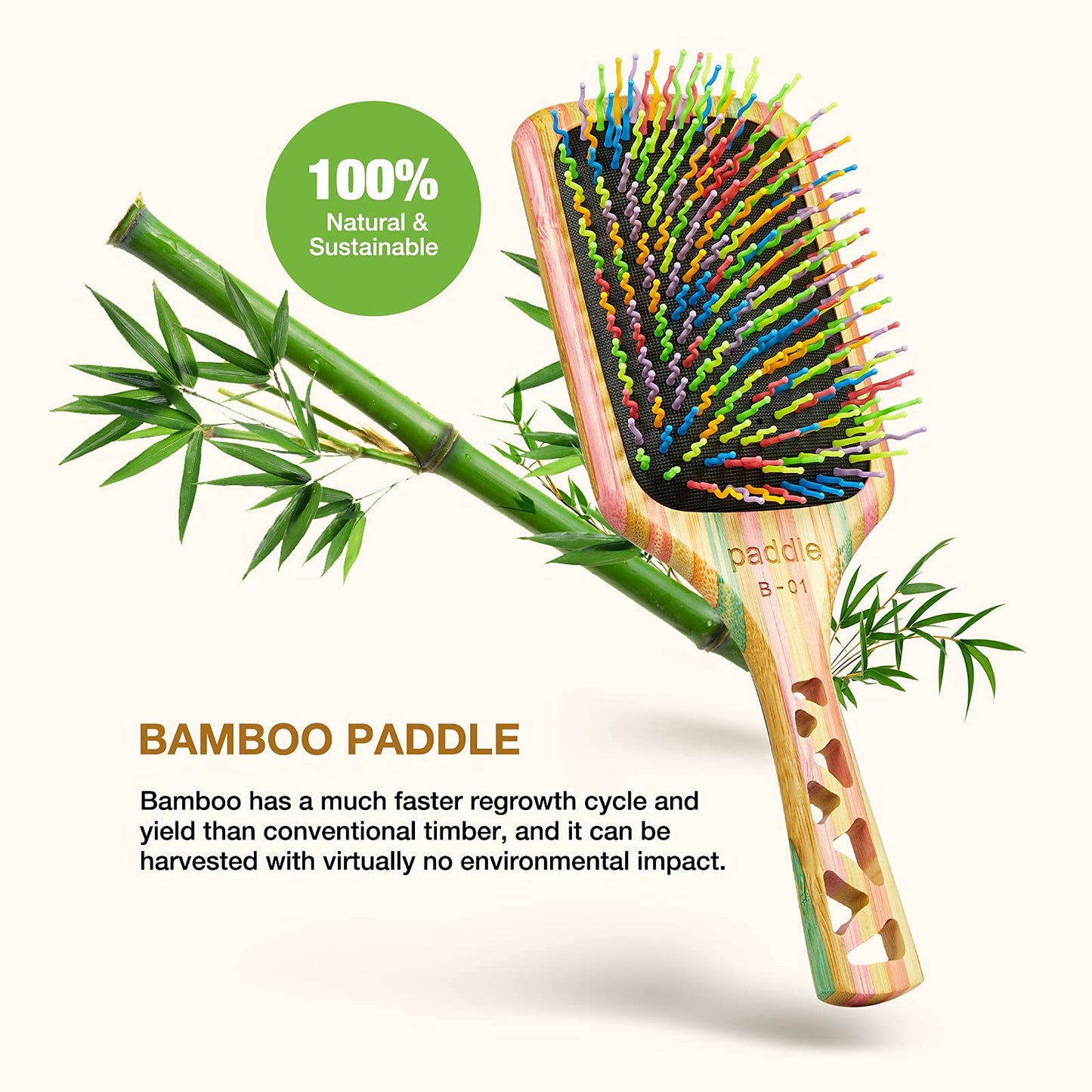 Bamboo Hair Brush, Girls Hair Brush, Rainbow Bamboo Paddle Hair Brushes for Women, Men and Kids, Health and Massage Scalp Brush Everyday Brush(Large)