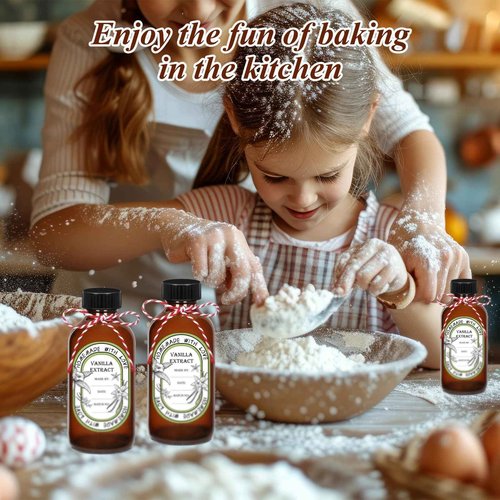 12 Pack 2 oz Vanilla Extract Bottles with Black Poly Cone Caps and 12 Pcs Vanilla Extract Stickers, 60ml Boston Round Sample Bottles for Homemade Vanilla Extract, Essential Oils, Herbal Medicine (2oz)