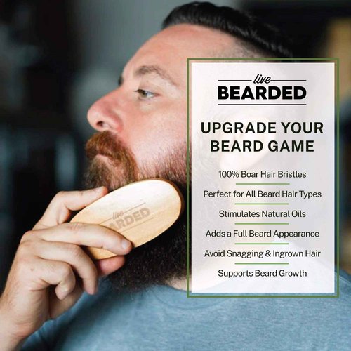 Live Bearded Premium All-Natural Boar Bristle Beard Brush - Real Wooden Handle - Supports Growth, Style Control and Oil Production - Tames Big, Wild Facial Hair - Easily Daily Grooming
