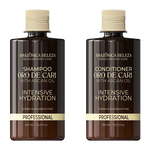 AMAZONICA BELEZA Oro de Cari Shampoo and Conditioner, Intensive Hydration for Dry Hair with Argan Oil and Vitamin E, Professional Line, 10 Oz