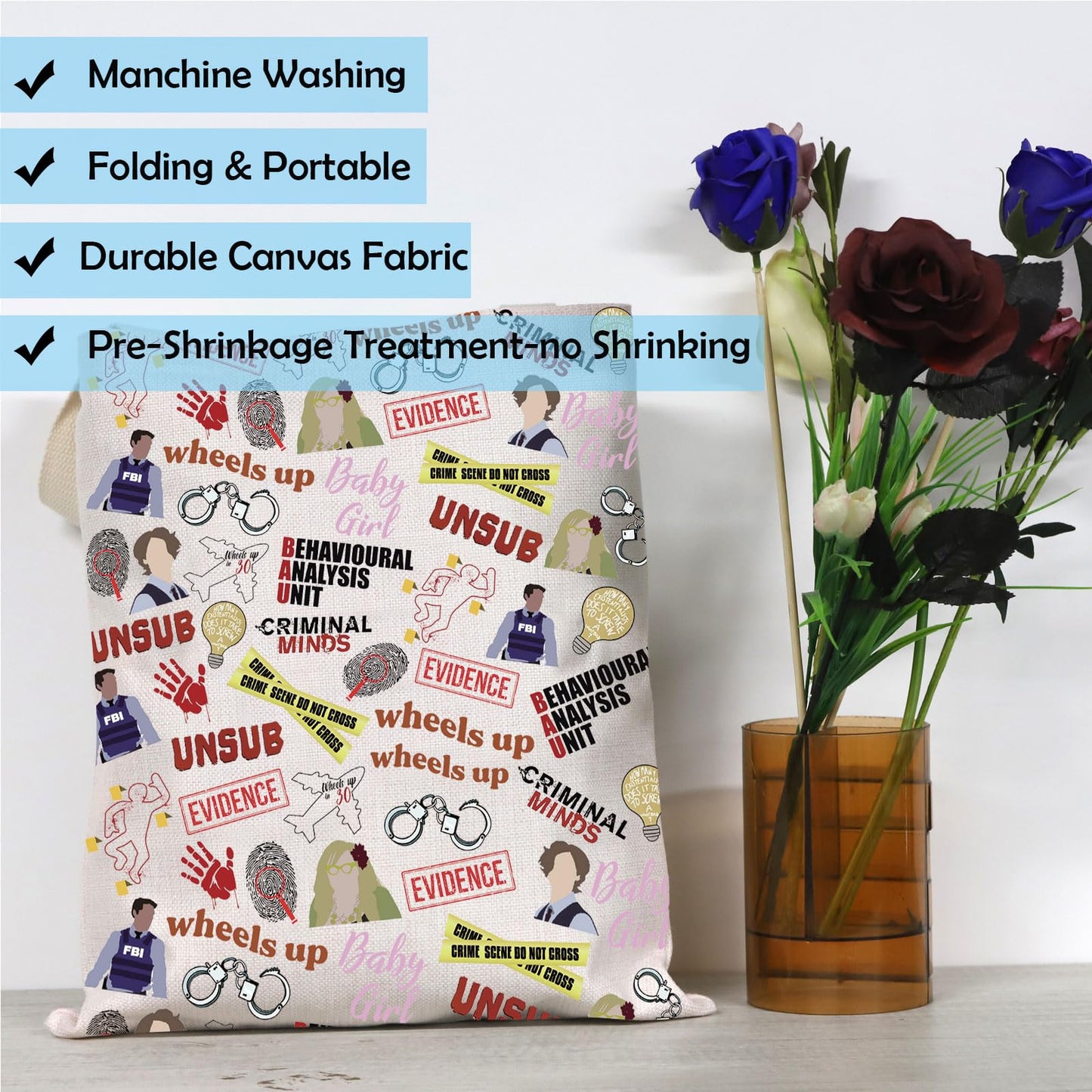 Criminal TV Show Inspired Gift TV Show Merchandise Zipper Pouch Spencer Lover Gift Crime Show Makeup Bag for Criminal Fans (Criminal TV Pattern Tote)