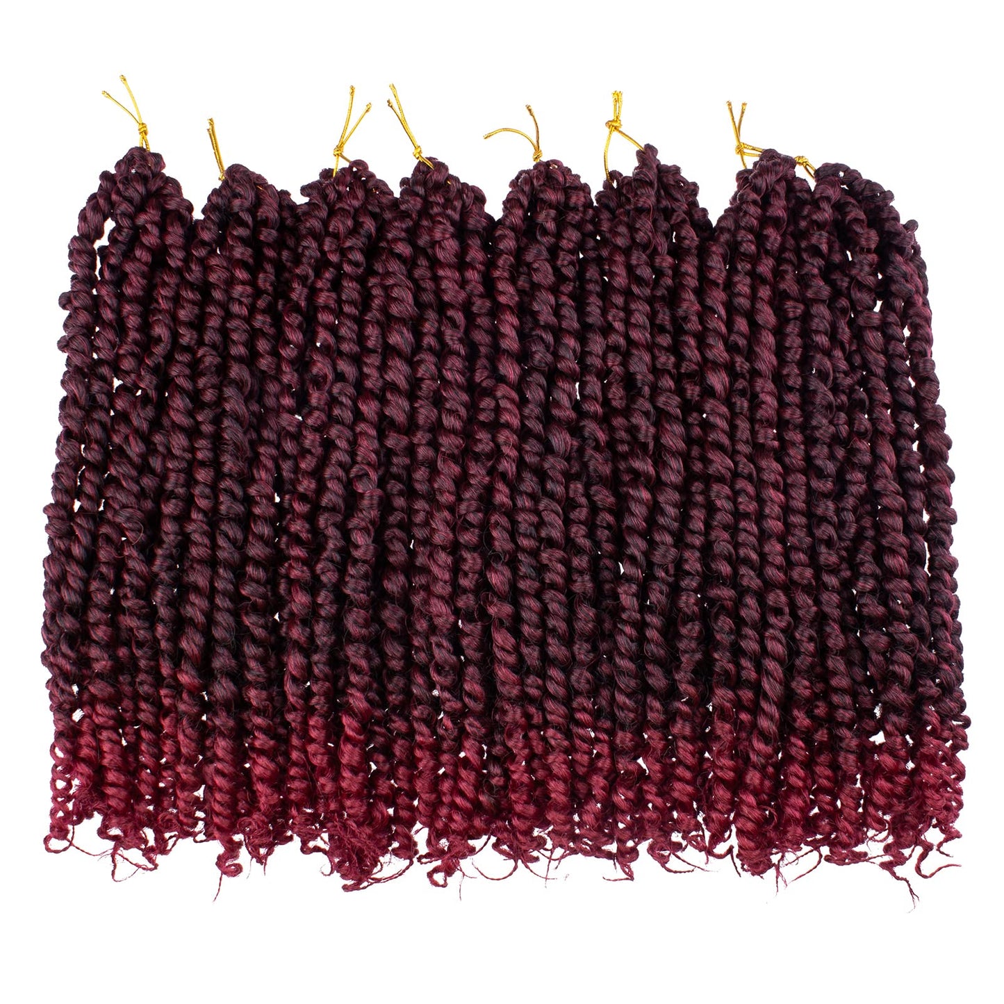 Leeven Ombre Burgundy 14 Inch Pretwisted Passion Twist Crochet Hair 8 Packs Pre Looped Red Short Curly Ends Bohemian Braids Synthetic Hair Extensions for Black Women #TBUG