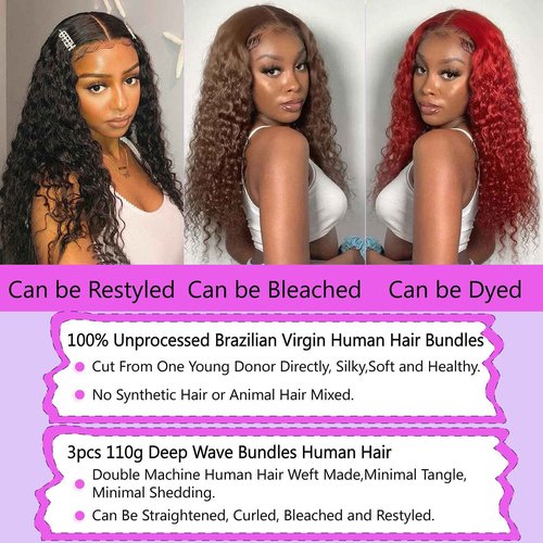 Human Braiding Hair for Boho Braids 110g 18 Inch Deep Water Wave Curly Bulk 100% Human Hair Curly Deep Wave Bundles for Braiding Knotless, Wet and Wavy Crochet Hair Extensions Bohemian Micro Braiding