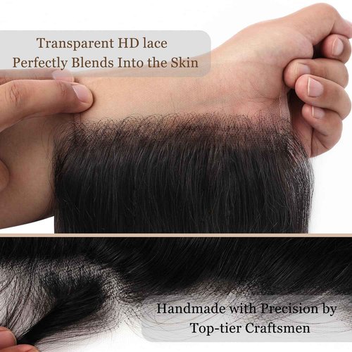 HD Lace Closure Human Hair Ultra-thin Frontal 5x5 HD Lace Closure Body Wave 12A Virgin Remy Human Hair Pre Plucked With Baby-Hair Small Single Knots Natural Black 12 Inch