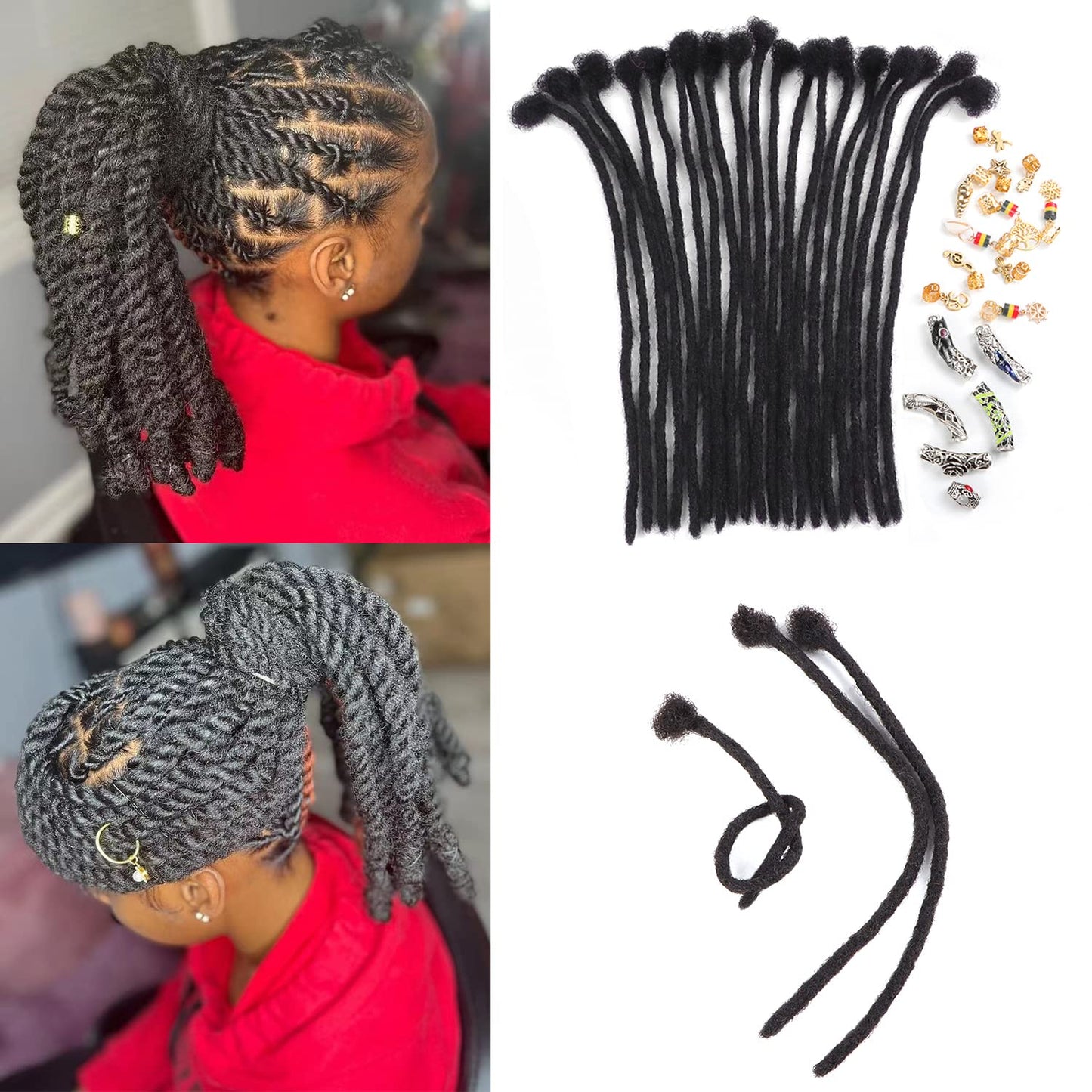 Orientfashion Loc Extensions Human Hair,100% Human Hair Dreadlocks Full Handmade,Permanent Loc extension For Women/Men (10inch 0.4cm-20locs, Natural black)