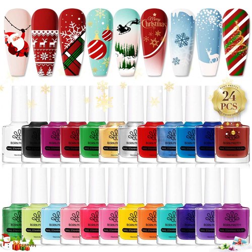 Born Pretty Nail Art Stamping Polish Halloween Nail Polish Set Manicure Print Nails Polish for Stamping Plates 24 Colors Bulk Nail Polish Set Gift Collection