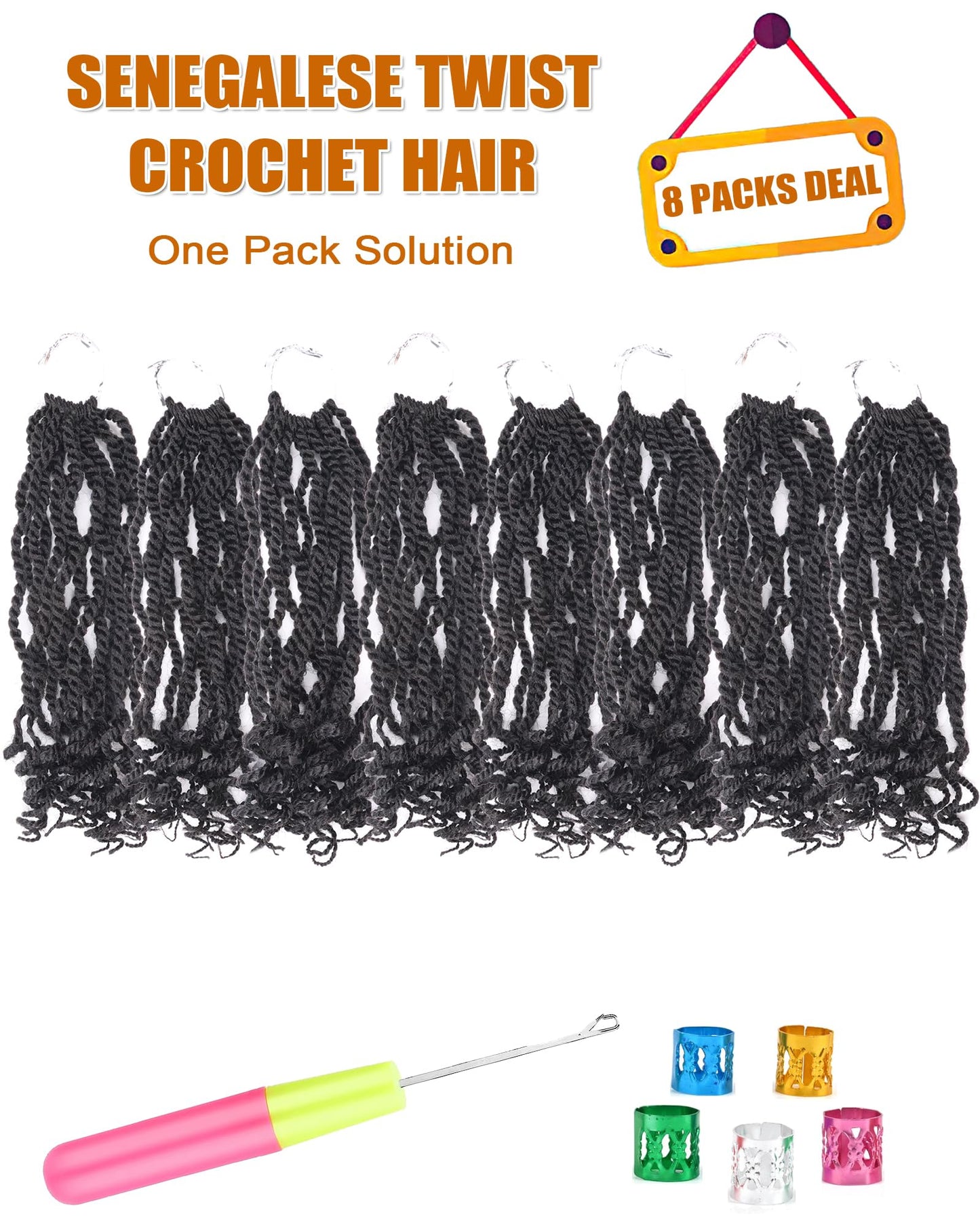 8 Inch Crochet Hair Wavy Senegalese Twist Crochet Hair Color 2 Short Bob Kids Crochet Hair for Little Girls 8 Packs Crochet Senegalese Twist Hair Pre Looped Crochet Braids with Culy Ends (8 Inch,2)