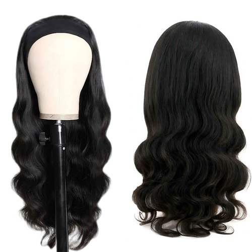Headband Wig Human Hair Body Wave Wigs None Lace Front Wigs 100% Human Hair Brazilian Virgin 150% Density Natural Color (12inch)