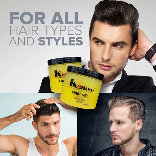 KALIVE Men's Hair Styling Gel 16 oz, (2-pack), Strong-Hold and Light Shine all day, Mens Hair Product fresh scent No Flaking or Alcohol