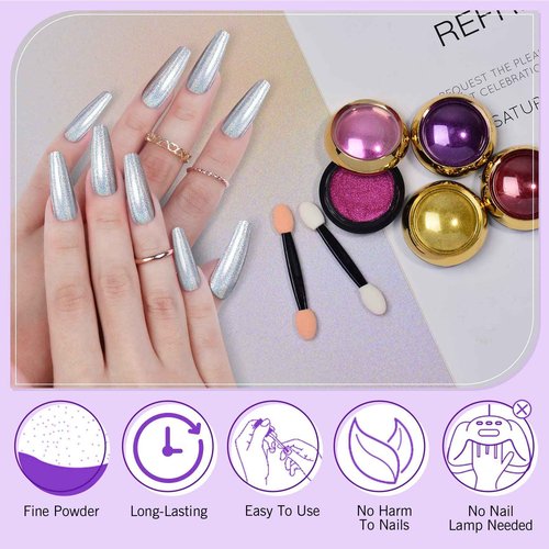Saviland Chrome Nail Powder Set: 30Pcs Metallic Mirror Chrome Nail Powder Gold Black Red Green Gold Chrome Powder for Gel Nails Home & Nail Salons DIY