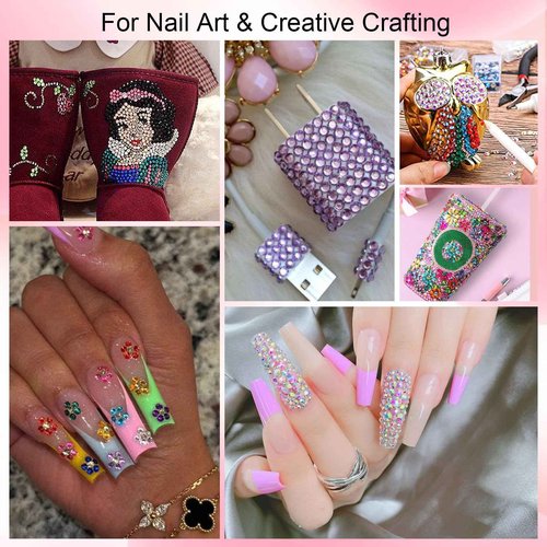 Canvalite Rhinestones for Face Colorful Face Gems Face Jewels White & Beige Half Round Pearls Eye, Hair, Nail Gems with Quick Dry Glue, Rhinestones Picker, Tweezers for Nail Art Face Makeup