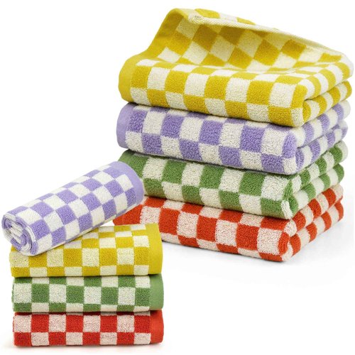 Cotton Small Towels 8 Pack, 4 Hand Towels (13x29 Inches) and 4 Washcloths (13x13 Inches), for Drying Hand, Washing Face, and Daily Cleansing