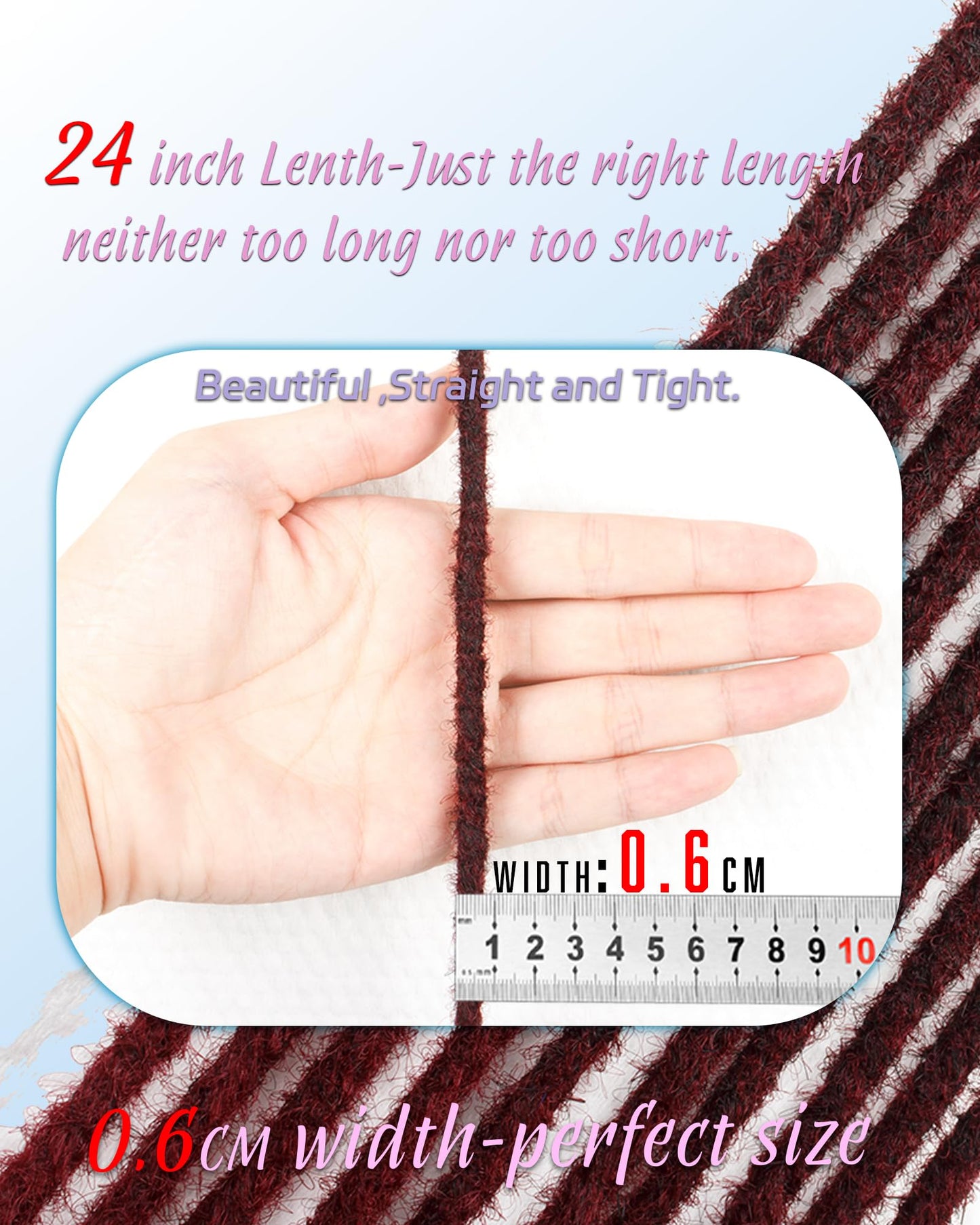 24 Inch Dreadlock Extensions 0.6 cm Width 20 Strands-Burgundy.Soft Hippie SE Dreads Synthetic Loc Extensions for Women and Men(24"-2 Packs,Bug#)