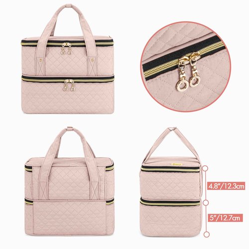 Yarwo Nail Polish Organizer Case Holds 50 Bottles(15ml/0.5 fl.oz) and Nail Lamp, Double Layers Nail Polish Bag with Adjustable Dividers for Nail Art Tools, Dusty Rose (Bag Only, Patent Design)