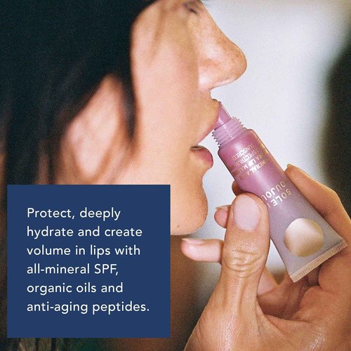 Soleil Toujours EcoSun Complex® Mineral Lip Mask SPF 15 - Peptide-Infused Clear Sunscreen Treatment for Volumizing, Collagen-Boosting & Deep Hydration