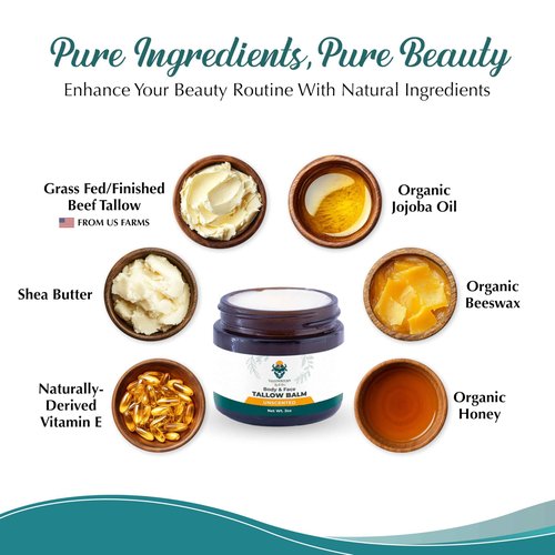 Tallowbourn Grass Fed Beef Tallow Balm for Face and Body with Shea Butter, Organic Jojoba Oil, Honey, and Beeswax – Beef Tallow for Skin – Unscented Balm – 2 oz