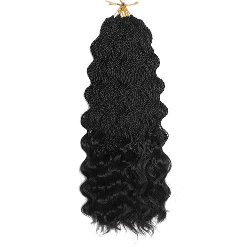 Wavy Senegalese Twist Crochet Braids 6packs/lot 22Inch 35Strands/Pack Synthetic Crochet Hair Curly Twist Braiding Hair (22 Inch, 1B#)