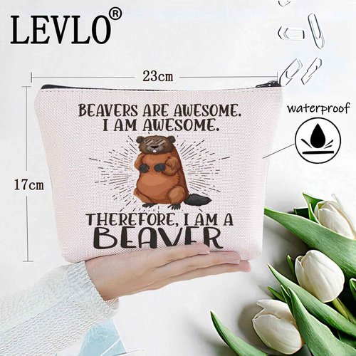 LEVLO Beaver Cosmetic Makeup Bag Beaver Lover Gift Beavers Are Awesome Makeup Zipper Pouch Bag For Beaver Fans (Beavers Are Awesome)