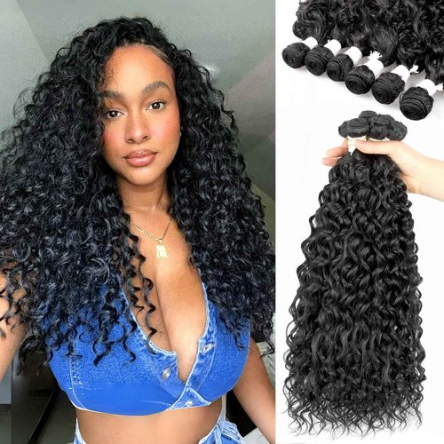 UENOKIPS Water Wave Hair Bundles 100% Pure Protein Silk Curly Bundles 14 16 18 Inch 6 Bundles 270g Soft Natural Look Human Hair Feel Wet and Wavy Hair Extensions Natural Black