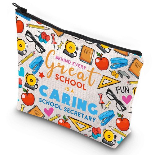 G2TUP S Secretary Gift for Women Secretary Travel Makeup Bag Behind Every Great is a Caring Secretary Zipper Pouch Bag (Secretary New)