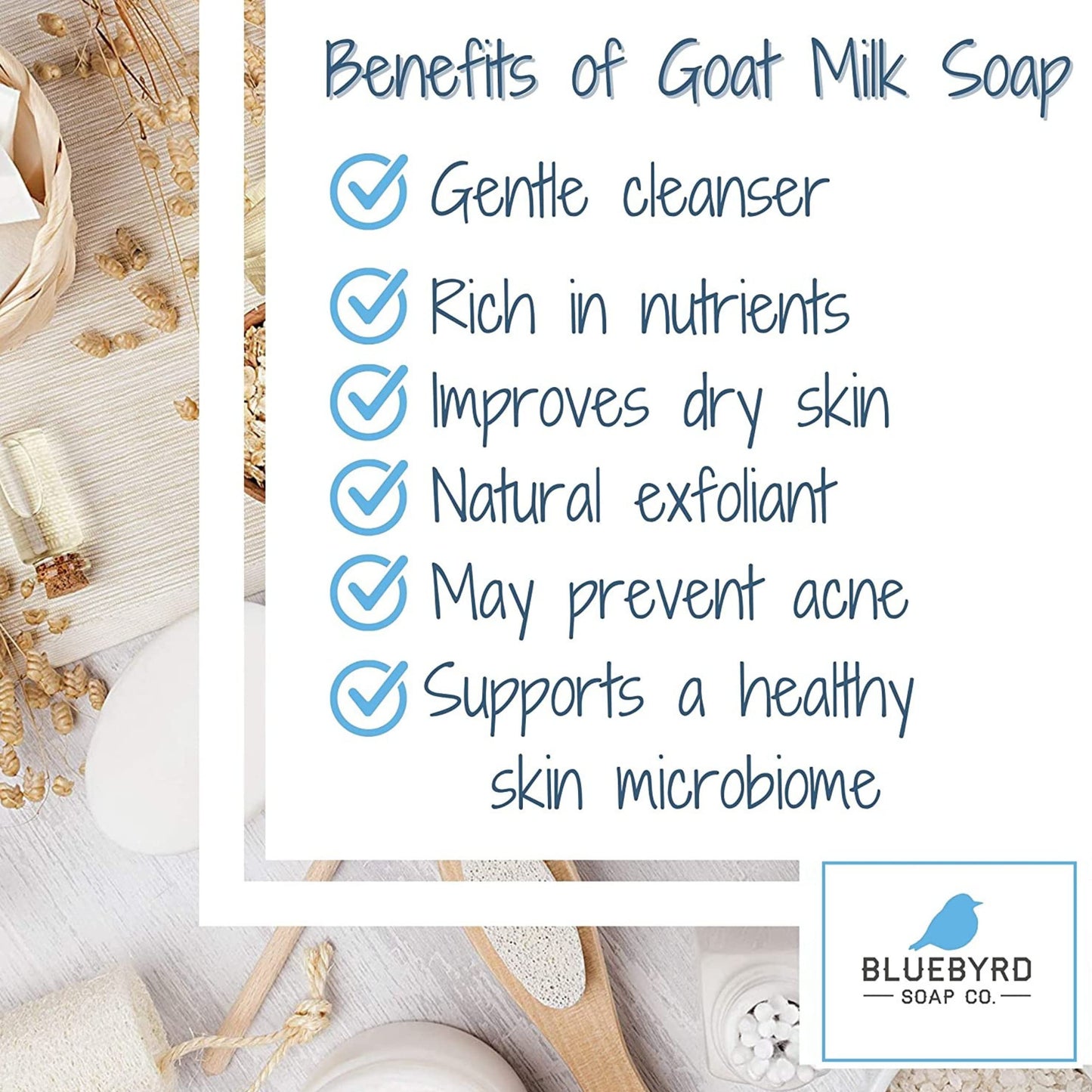 Bluebyrd Soap Vanilla Mint Natural Goat's Milk Soap Bar | Gentle Exfoliating Goatmilk Bar Soaps Made with Organic Ingredients | Coconut Oil & Shea Butter Vanilla Soap (Vanilla Mint)