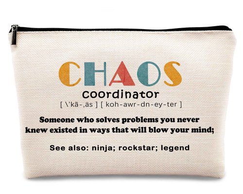kdqua Chaos Coordinator Makeup Bag for Women, Thank You Supervisor Gifts for Boss Teacher Boss Lady Coworkers, Christmas Staff Appreciation Gifts Linen Cosmetic Bag Zipper Pouch Travel Toiletry Bag