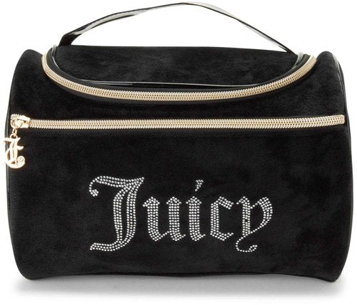 Juicy Couture Black Makeup Bag Cosmetics Organizer Travel Essentials Hanging Duffel Velour Rhinestones