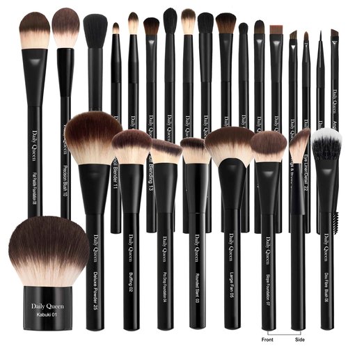 25 pcs Makeup Brush Set Holder Black Professional Kabuki Powder Concealers Eye shadows Blush Eyeliner Eyebrow Contour Eye blending Brushes (25pcs brush with box)