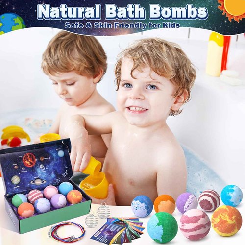Toylink Galaxy Bath Bombs for Kids with Surprise Inside Space Toys, 8 Pack Planet Bath Bombs with Solar System Gemstones Organic Bubble Bath Fizzies Birthday Christmas Gifts for Boys Girls