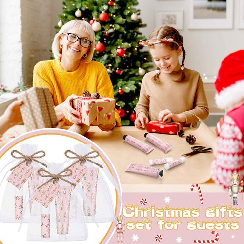 Dansib 24 Sets Christmas Pink Nutcracker Hand Cream and Candy Lip Balm Gift Christmas Party Favors Travel Size Hand Lotion and Lip Balm Bulk Wedding Bridal Baby Shower Party Supplies for Guest