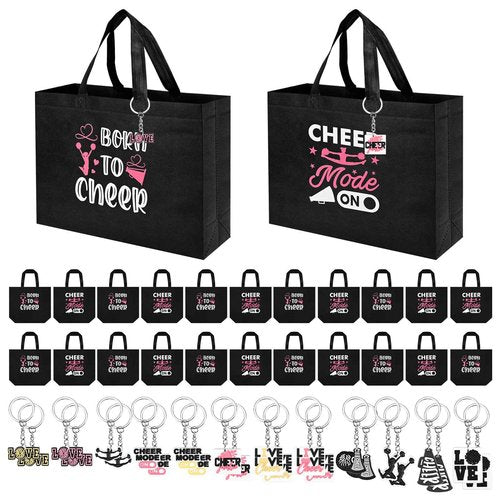 Olgaa 48 PCS Cheerleader Gifts 24 PCS Cheer Bag Portable Cheer Makeup Bag PVC 24 PCS Keychain Cheerleaders Bulk Cheerleading Gifts Cheer Keyring for Women Girls Cheerleader Teammates Cheer Bag