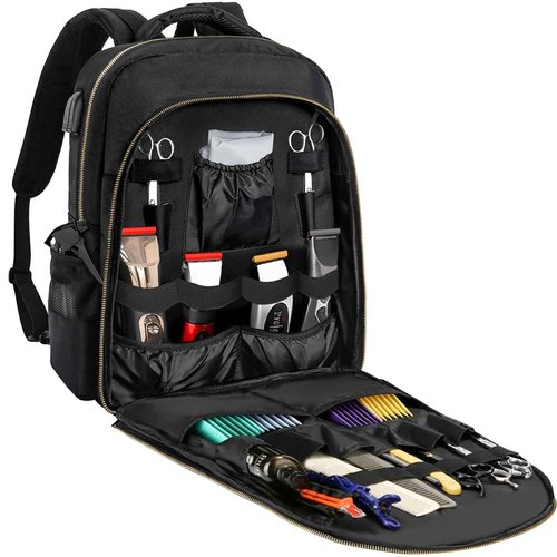 TORIBIO Barber Supplies Bag for Clippers and Supplies, Hairstylist Clipper Portable Backpack for Barber Tools (Black + Gold)