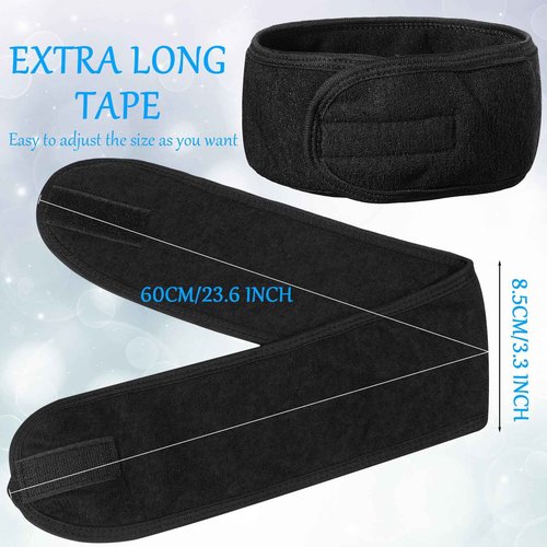 Hoteam 30 Pack Spa Headband Facial Esthetician Hair Wrap for Women Adjustable Makeup Sports Shower Stretch Towel with Tape(Black)