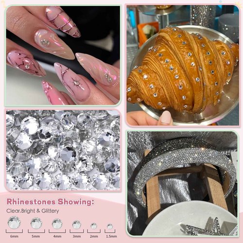 EARLMONI 2800PCS Rhinestones with 15ml B-7000 Rhinestone Glue, Pick Up Tweezers, Rhinestone Picker Pen, 6 Sizes Silver AB Crystal Nail Gems for DIY Crafts Clothing Tumblers Shoes Fabric Nail Art