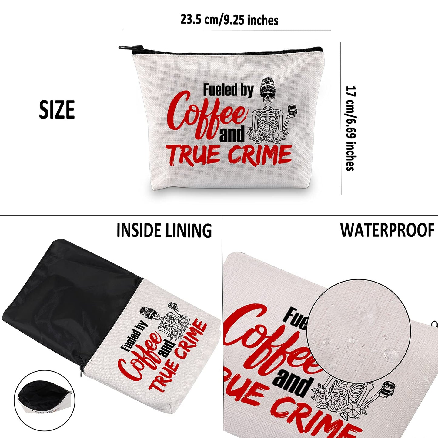 G2TUP True Crime Junkie Gift Fueled by Coffee and True Crime Makeup Bag Cosmetics Bag Crime Show Gift Murder Show Travel Bag