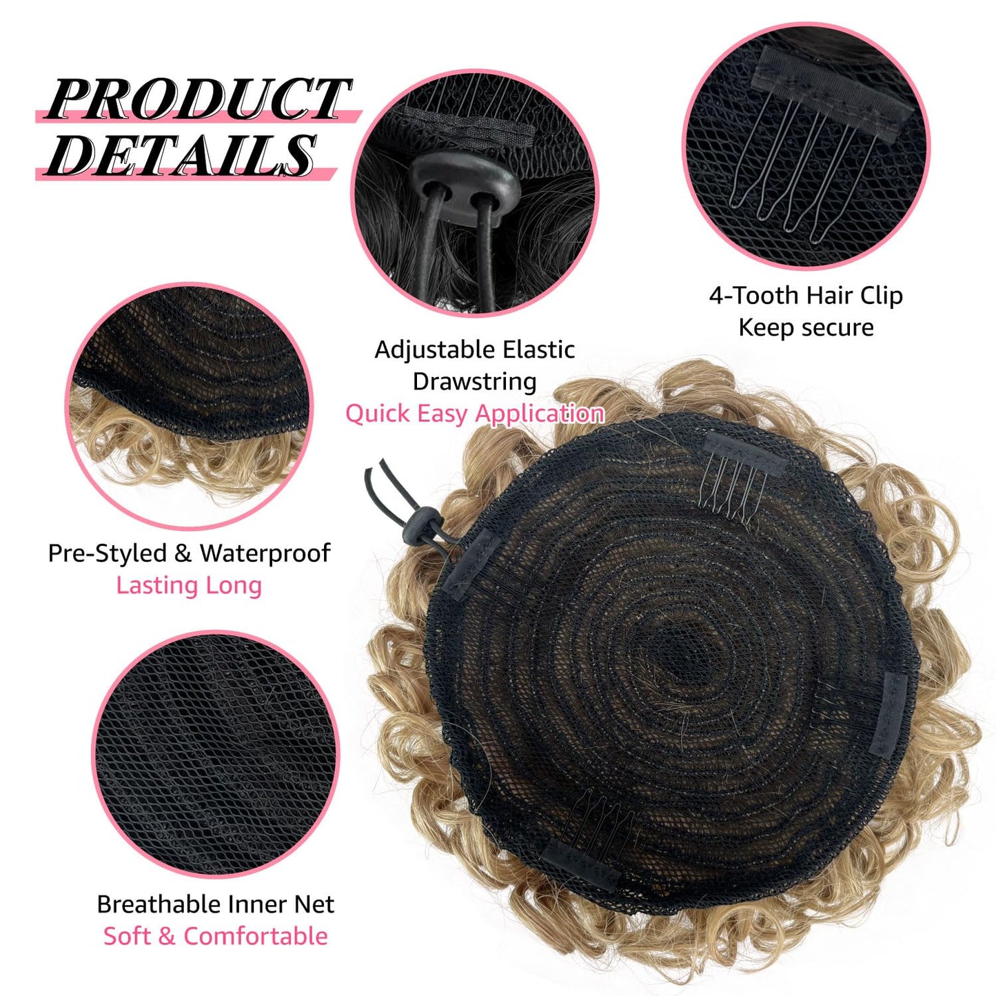 Adancyler Messy Bun Hair Piece Fluffy Large Curly Ash Blonde Hair Bun Drawstring Ponytail Extension 80 Gram Short Synthetic Hairpieces Pony Tails Hair Extensions for Women Daily Use(24/613#)