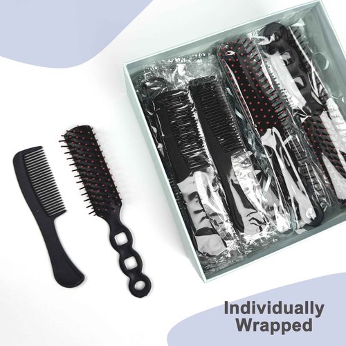JoseHana Hair Brush and Comb Set, 100 Pcs Bulk for Homeless Individually Wrapped, Lightweight Hair Brush and Comb for Women Kids Hotel Travel (Black)
