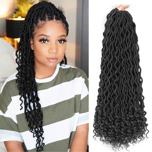 Karida Faux Locs Crochet Hair 24 Inch, 8 Packs Pre Looped Goddess Locs Crochet Hair, Wavy Crochet Faux Locs With Curly Ends, Boho Faux Locs Crochet Hair For Black Women (24 inch, 1B#)