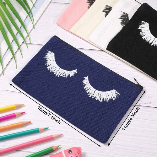 Weewooday 30 Pieces Eyelash Makeup Bags Canvas Makeup Bags Eyelash Cosmetic Bags Travel Make up Pouches with Zipper for Women, 5 Colors (7.1 x 4.3 Inch)