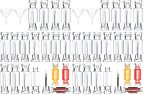 20 Pieces Empty Lip Gloss Tubes with Wand 9 ml Mini Clear Candy Shape Lip Balm Tube Containers and 2 Pieces Funnel for DIY Cosmetics Women (Pack of 2)