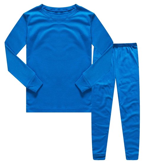 Family Feeling Boys Pajamas Solid Colors 2 Piece Long Sleeve Kids Pyjamas Set Cotton Blue Size 12