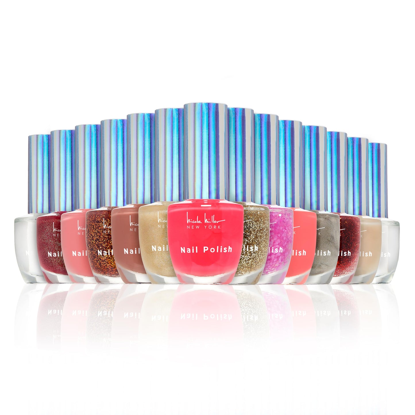 Nicole Miller 14-Piece Shimmery Nail Polish Collection - Long-Lasting Shine for Radiant Nails, Elevate Your Style with Elegance in Red