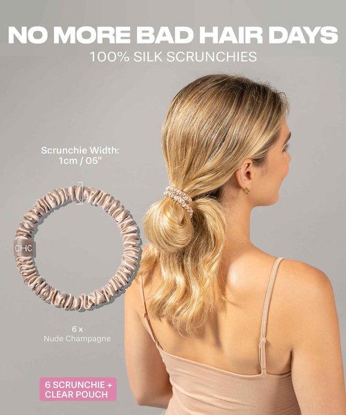 SUNDAYSILKS™ Luxurious Mulberry Silk Scrunchies for Women & Girls | No-Slip, Silky Hair Ties for Natural, Curly, Thin or Thick Hair | Gentle Hold for Ponytails & Sleep | Mini to Large Sizes [6 Pack]